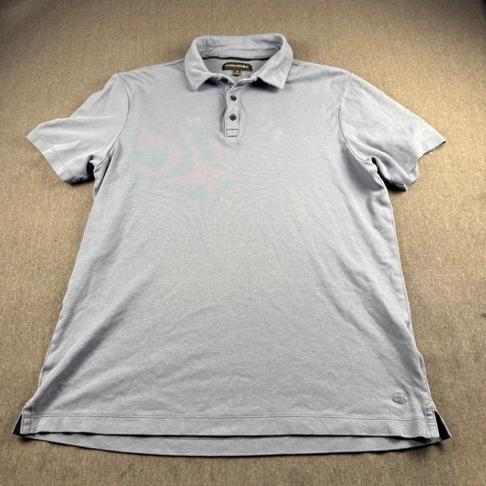 Banana Republic Mens Short Sleeve Polo Shirt Blue Gray Jersey Logo 1588968 M